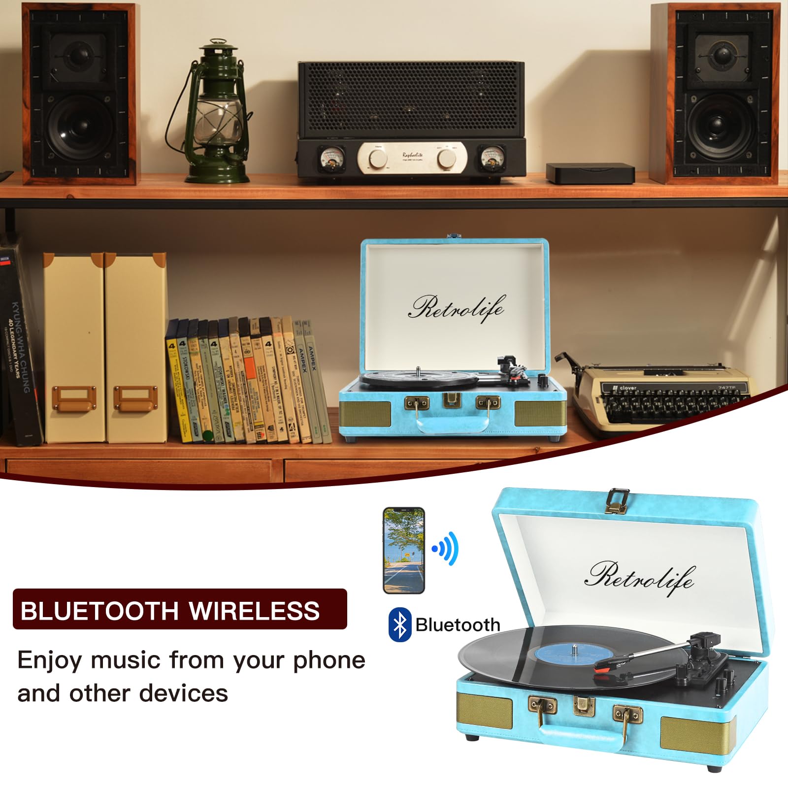 Record Player 3 Speed Bluetooth Portable Suitcase Vinyl Player With Built In Speakers Turntable Enhanced Audio Sound Pu Leather